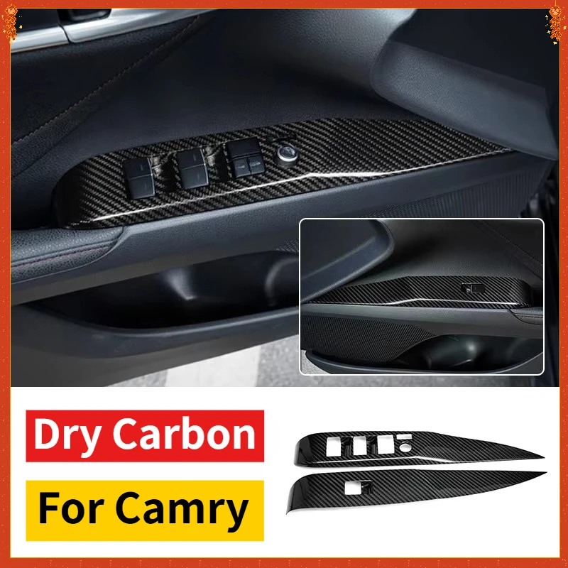 

For Toyota Camry Real Dry Carbon Fiber 2018-2023 Interior Front Door Window Lift Switch Panel Trim Modification Accessories