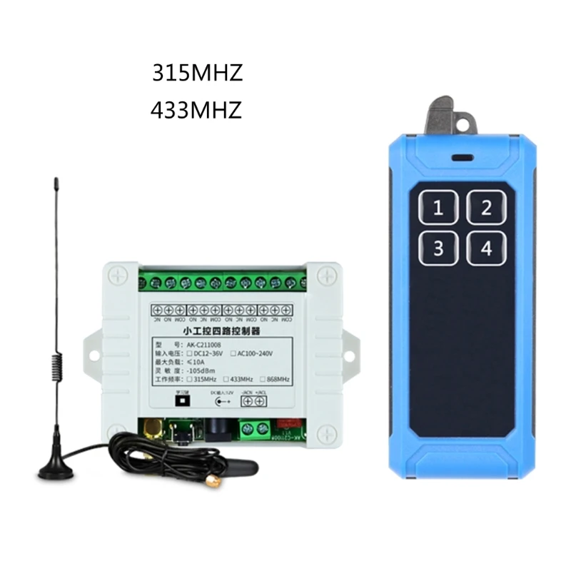 

315Mhz/RF433Mhz Wireless Remote Control 12V-36V 4CH Receiver Controller and 4Button Transmitter Dropship