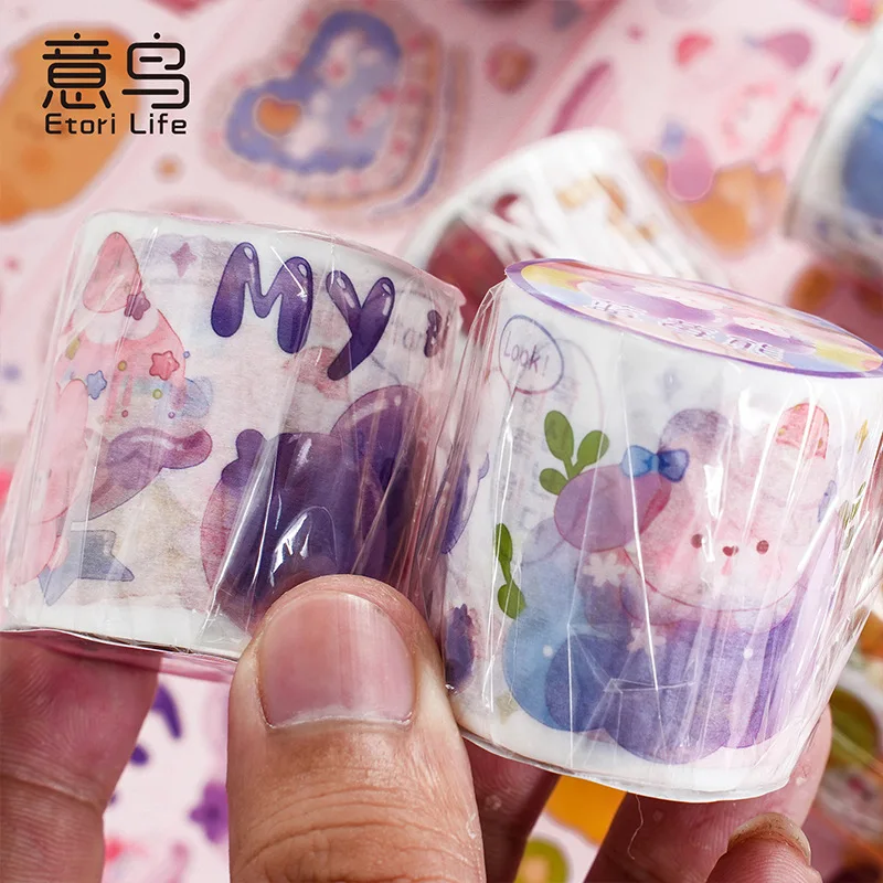 ชุดเค้กน่ารักและกระดาษเทปกระต่ายหมีการ์ตูนสมุดบัญชีน่ารักสมุดบันทึกสมุดจดเครื่องเขียนของนักเรียนแบบทำมือสติกเกอร์ตกแต่ง