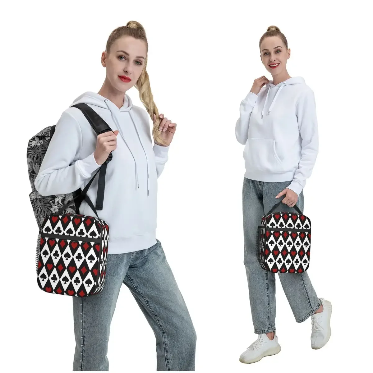 Playing Card Pattern Print Insulated Lunch Bag for Women Kids Leakproof Food Boxes Thermal Lunch Box Tote