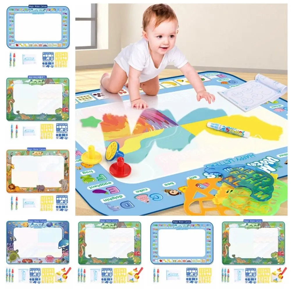 Super Size Magic Water Canvas Repeated Graffiti Letter/Number/Animal/Fruit Patterns Water Painting Blanket Reusable Kids Age 3-8