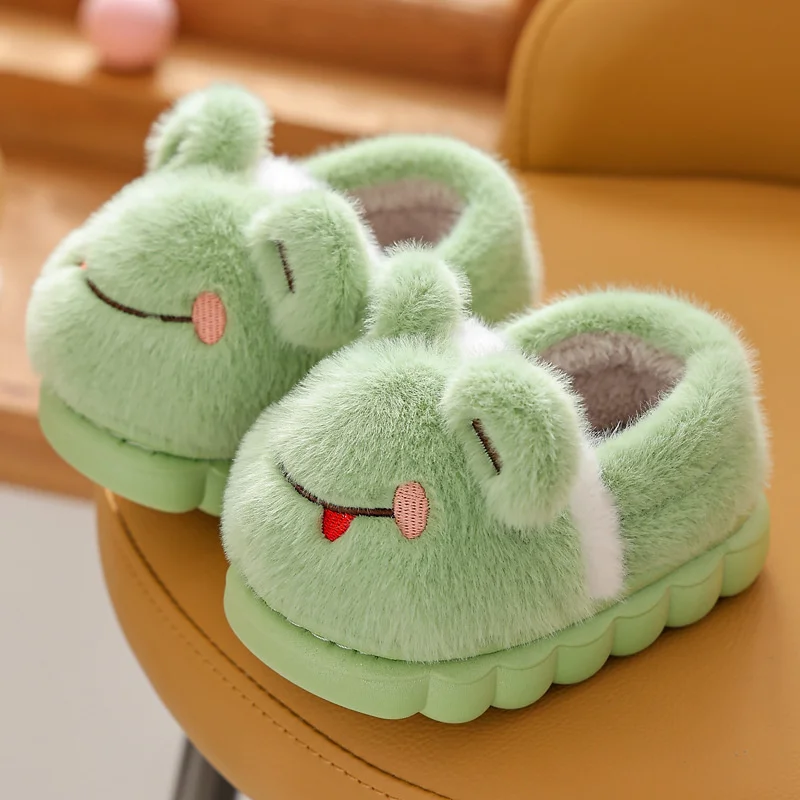 New Children\'s Cartoon Animals Wrap Plush Slippers Soft Sole Non-slip Winter Warm Baby Boys Girls Indoor Home Cotton Shoes