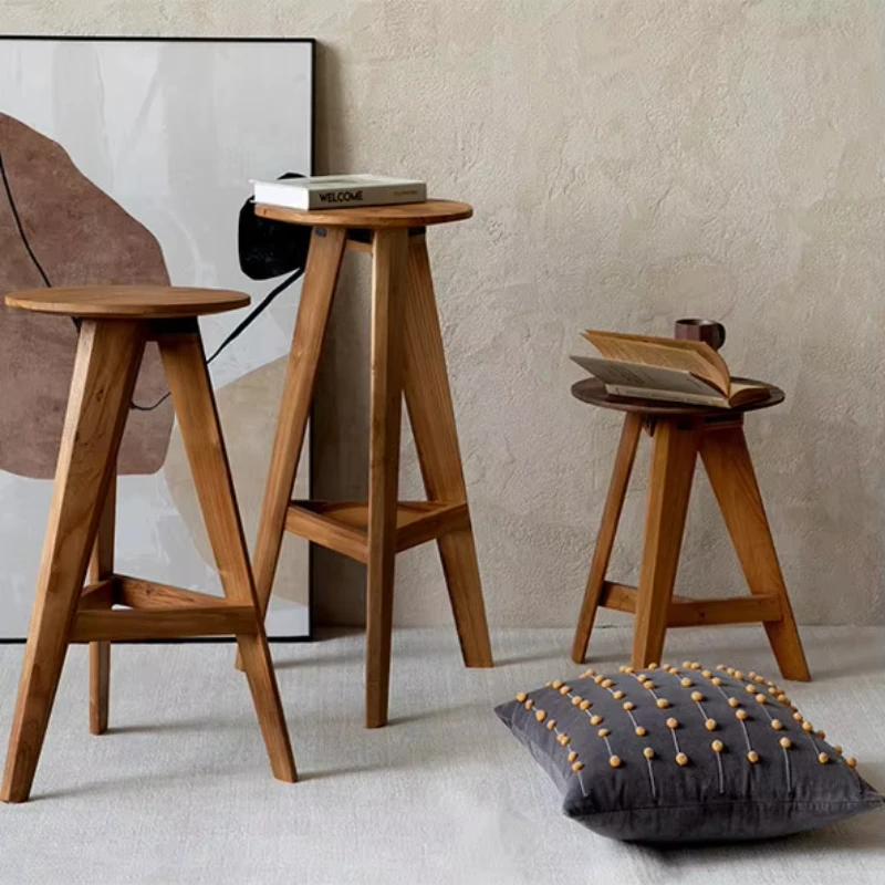 

Solid wood retro bar stool with footstool low and high legs design home