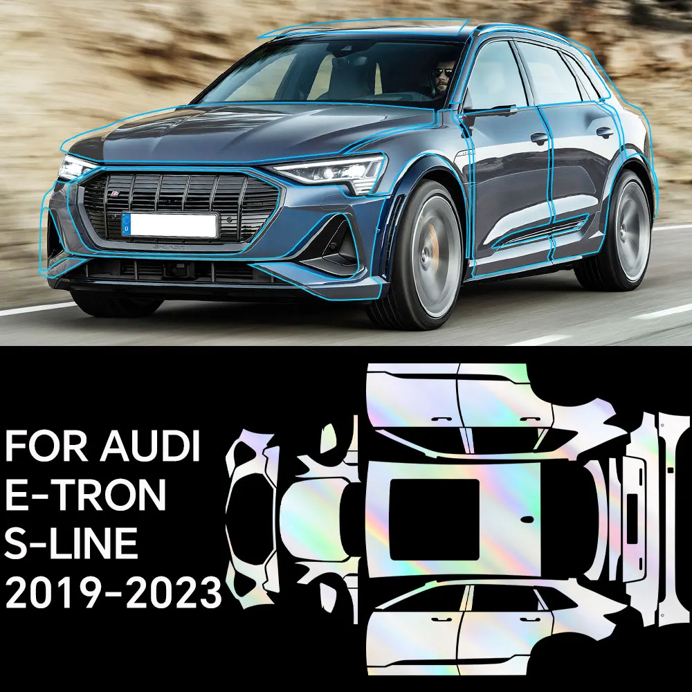 

﻿ Предварительно вырезанный на заказ для Audi E-TRON 2019, прозрачный бюстгальтер для полного автомобиля, предварительно вырезанная защитная пленка для краски PPF, прозрачная пленка из ТПУ, ремонт против царапин