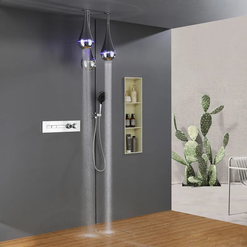 

2024 New Arrival Smart Home Ceiling Mounted LED Shower Head 4 Functions Luxury Shower Mixer Set For Bathroom