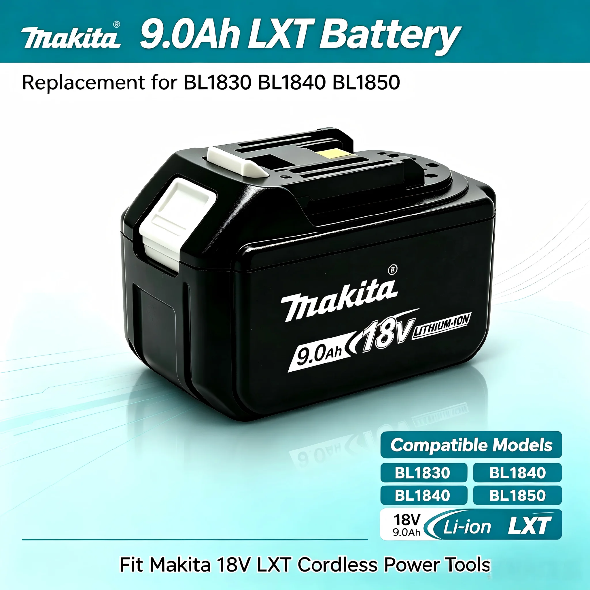 Makita 18V 9Ah Li-ion Replacement Battery With LED Power Indicator Compatible with BL1830 BL1840 BL1850 LXT Cordless Power Tools