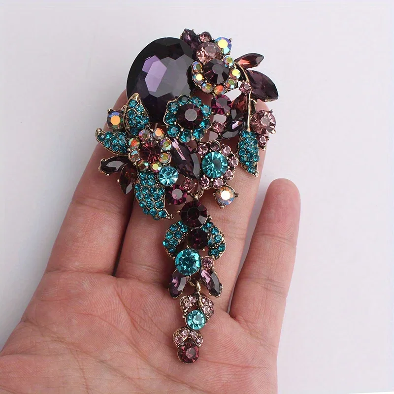 Fashion Female Long Tassel Brooch Retro Rhinestone Exaggerated Corsage Pin For Women