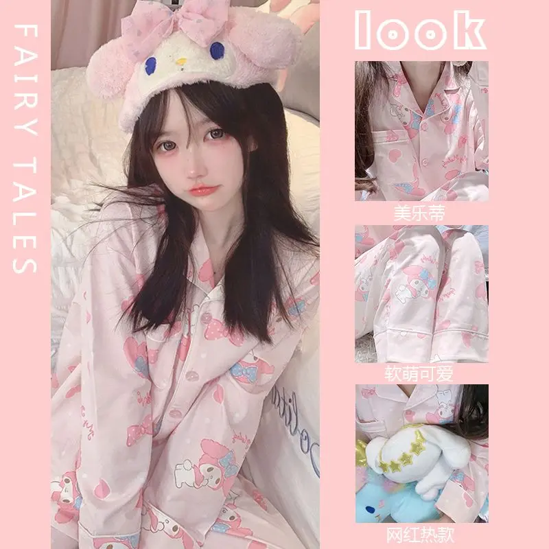 

Sanrio Kawaii Hello Kitty, одежда для косплея Kuromi Pochacco Vestido Cinnamoroll, пижамы из двух предметов, мягкая домашняя одежда, ночная рубашка