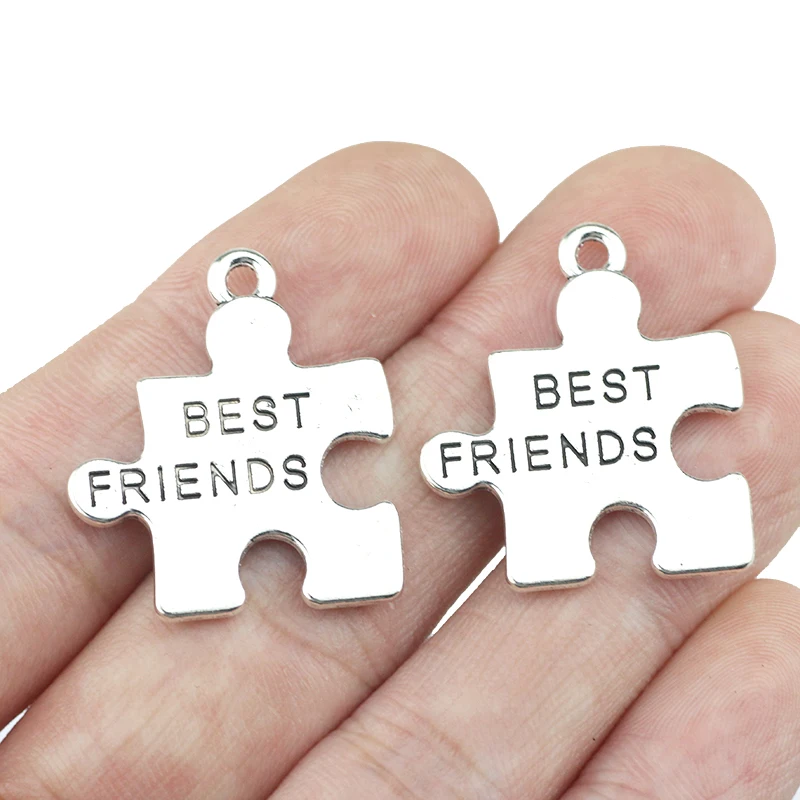 5 piece 23*27mm Puzzle Forever Friend Charms Antique Silver Color Best Friends Pendants For Girl DIY Jewelry Making