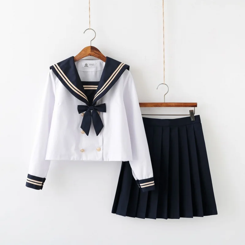 Japanese JK Uniform Lolita Dress Double Breasted Two Navy Style Sailor Suit School Uniform Business Attire Student Preppy Style