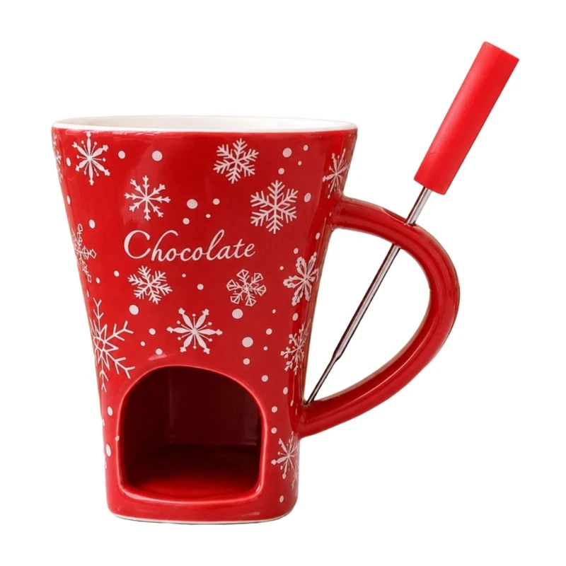 Ceramic Coffee Warmer Mug,Chocolate Melting Cup Chocolate Fondue Cup with Handle Lower Warming Opening for Serving 55KF
