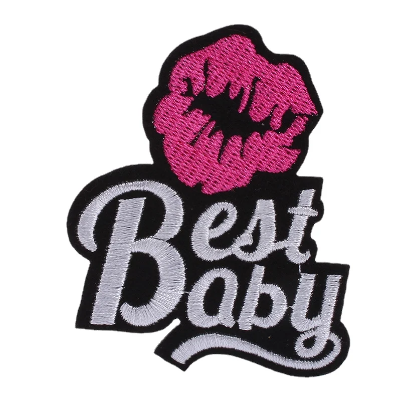 50pcs/lot Luxury Embroidery Patch Pink Lip Best Baby Letter Women T-shirt Bag Clothing Decoration Accessory Craft Diy Applique