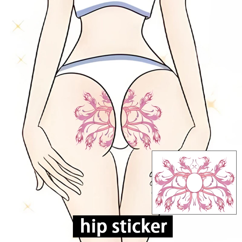 Red Flame Feather Sexy Design Temporary Sticker for Hips and Abdomen, Waterproof and Sweatproof, Realistic Color Tattoo.