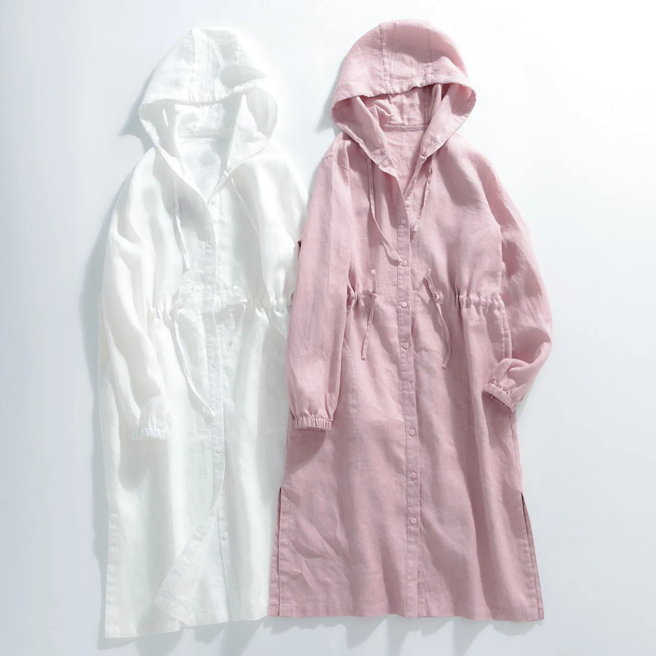 Loose Long Hooded Pure Linen Thin Windbreaker Jacket Women's Outlet European Goods Sun Protection Outerwear Commute Style
