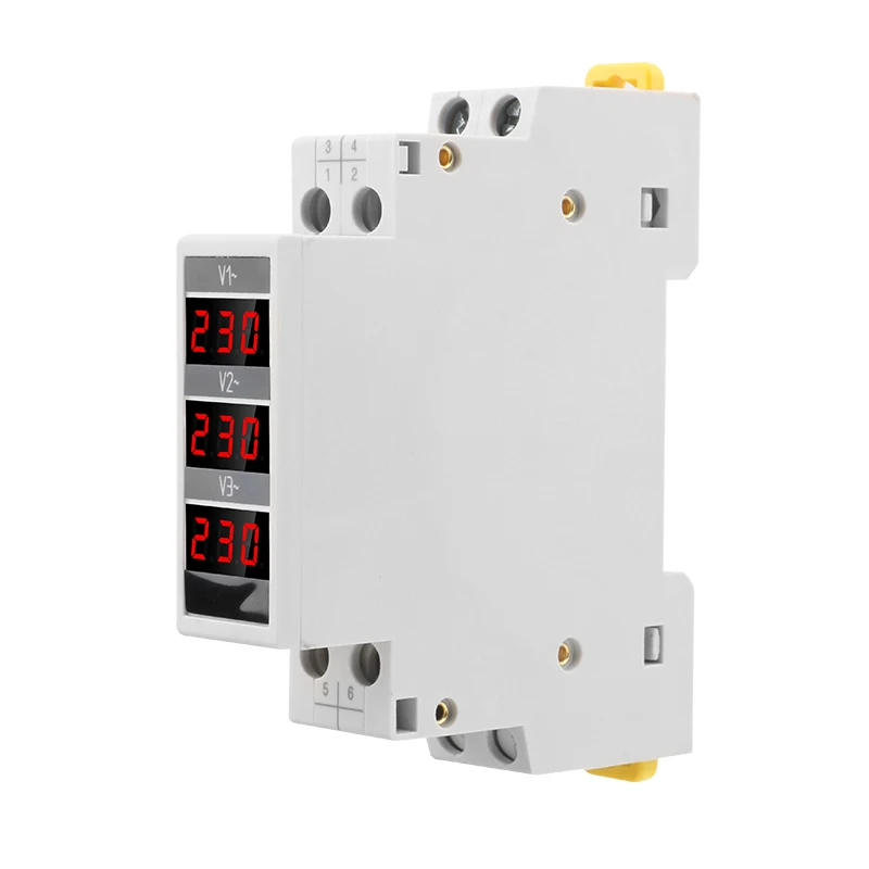 118mm Din Rail Mounted Electrical 3 Phase Voltage Meters Measuring Mini Modular Voltmeter Gauge Indicator Digital AC 80-500V