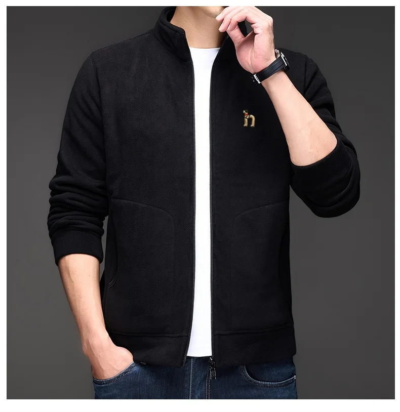 

Fashionable autumn and winter new men's stand up collar jacket velvet warm zipper cardigan top high-end brand embroidered coat