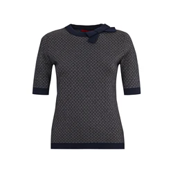 CHCH Women's Knitted Pullover Fashion Short Sleeve Patchwork Sweater Top Elegant Slim Contrast Lapel Knitted Pullover Top
