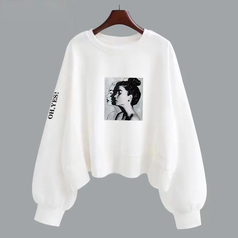 Women\'s Clothing 2024 Spring Autumn Trendy Funny Kawaii Cartoon Print Sweatshirt Casual O Neck Long Sleeve Cotton Pullover Tops