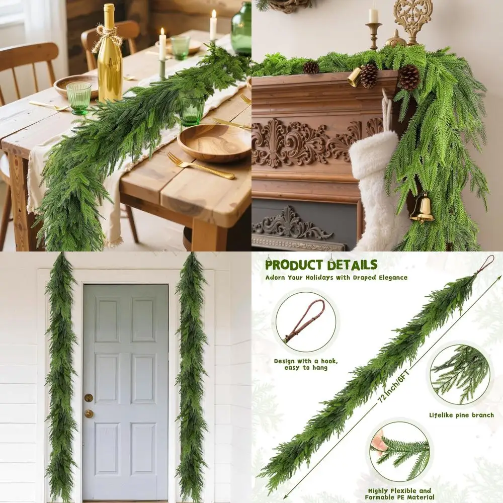 

Realistic Artificial Pine Garland, 2 Pieces 6FT, Premium Faux Greenery for Christmas and Winter Holidays, Ideal for Indoor and O