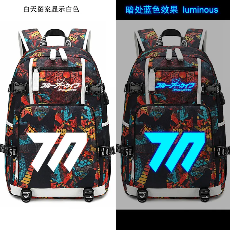 

Game Blue Archive Schale USB Charging Port Backpack Cosplay Student School Handbag Men Women Daily luminous Travel Shoulders Bag