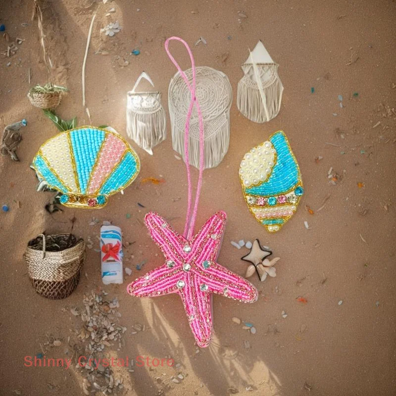 

DIY 3D Rhinestones Starfish Shells Beaded Patch Decoration for Bag Keychain