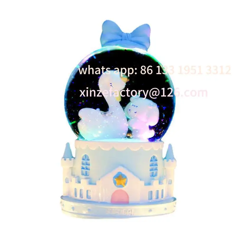 

Fantasy Swan Castle Trojan Horse Luminous Music Box Crystal Ball Desktop Ornament Atmosphere Creative
