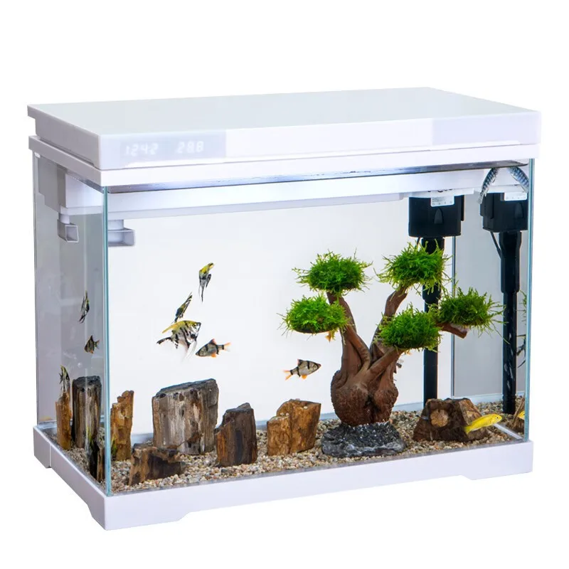 

Ultra-White Small Desktop Aquarium Tank Eco-Friendly Glass Fish Tank With Goldfish For Office Or Living Room 220V