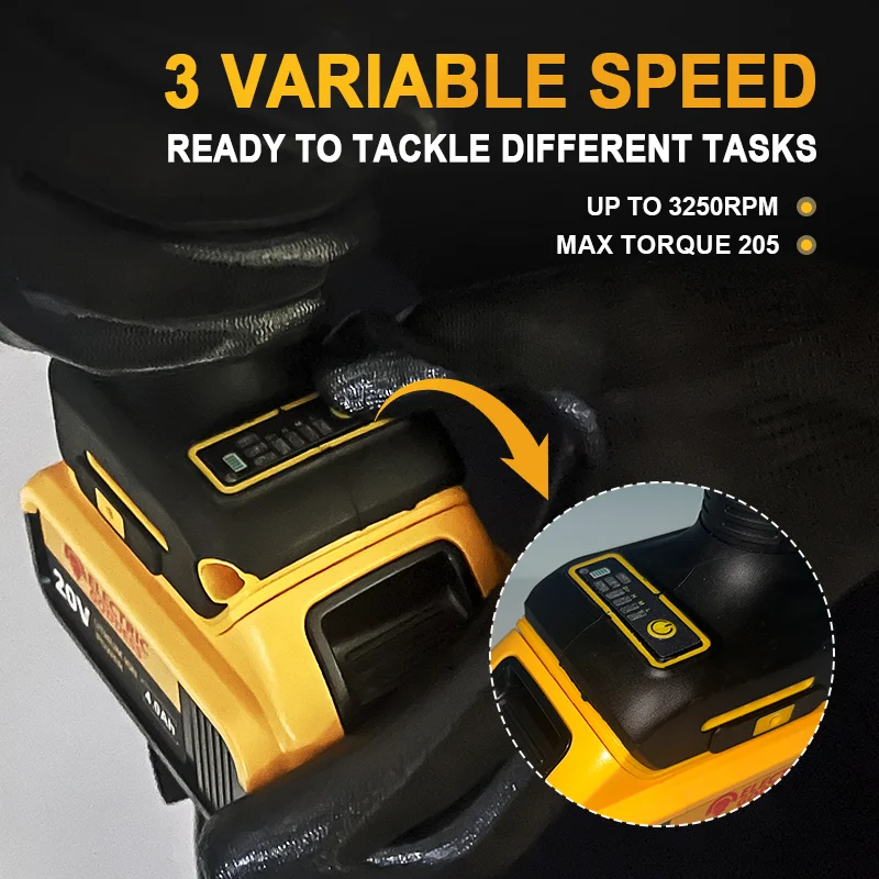 Electric Goddess DCF850 Cordless Impact Driver Tool 20V Brushless Motor 205NM Cordless Rechargeable Power Impact Drill Tool