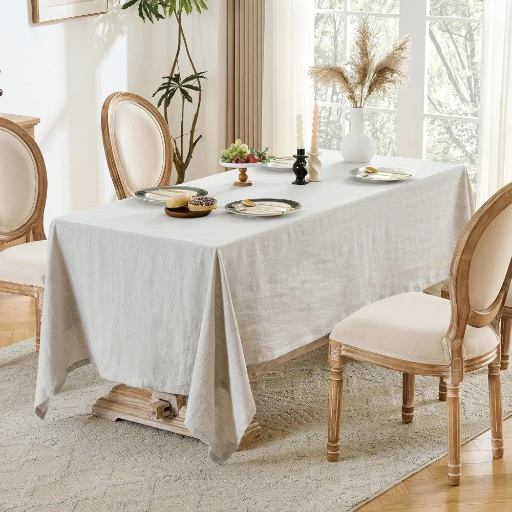 

Элегантная льняная скатерть 54x72 дюйма — подходит для обеденного стола на 4-6 человек, чистый лен, натуральный цвет
