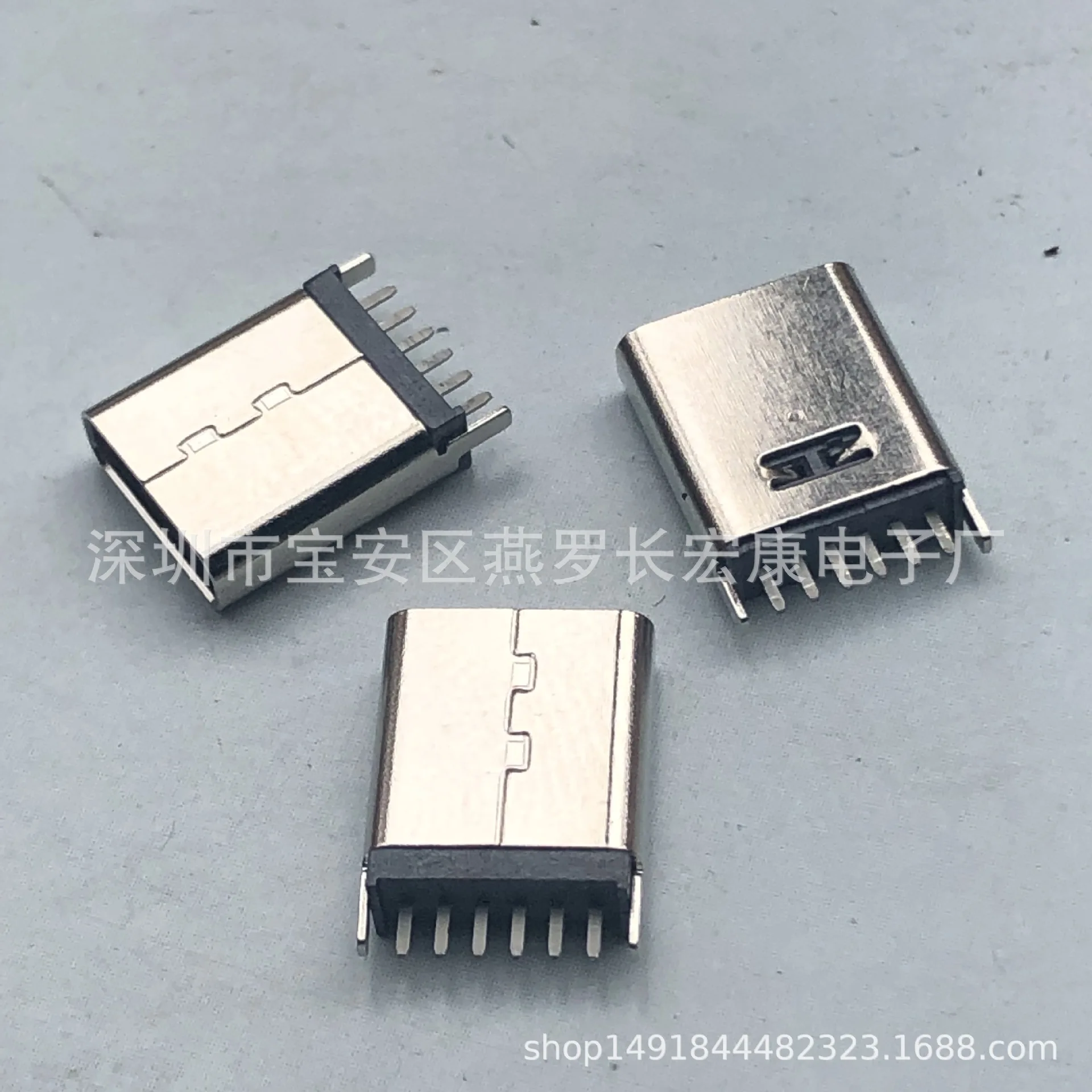 For TYPE-C 6Pin female seat, upright, straight plug DIP H = 10.5mm full plug for both feet