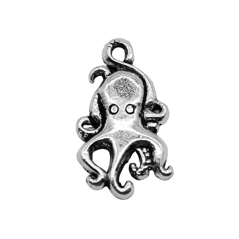 300 Stück antiksilberfarbene Oktopus-Anhänger, 17 x 10 mm, für die Schmuckherstellung, A4037, Großhandel – Detail 3