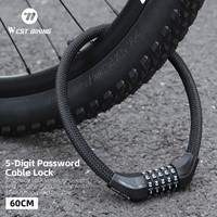 WEST BIKING Multicolor Bicycle Cable Lock Portable Anti-Theft Wire Lock Kid Students 5-Digit Password MTB Road Bike Cycling Lock