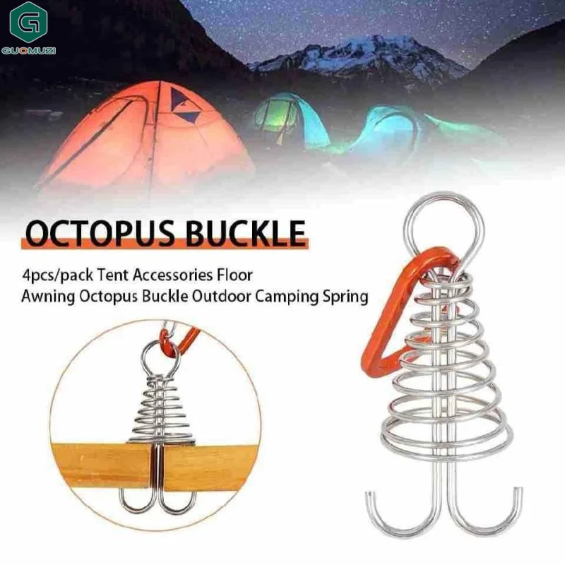 1Pcs Stainless Steel Fixed Tent Rope Buckle Wooden Hook Spring Wind Rope Outdoor Camping Octopus Rope Buckle Camping Deck Nail