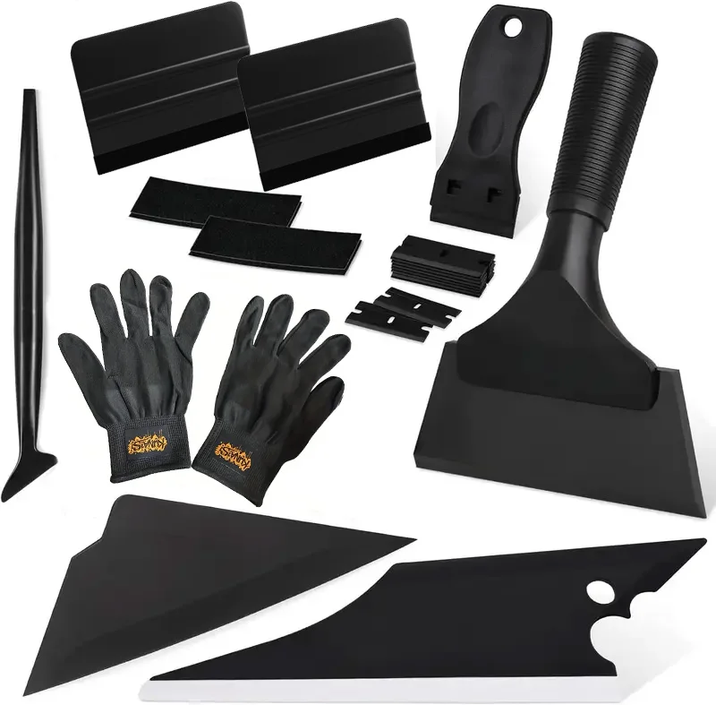Kit de Instalación de Vinilo para Autos con Espátula, Cuchilla para Remover Pegamento, Guantes y Raspador de Agua para Limpieza de Vidrios y Películas de Vinilo