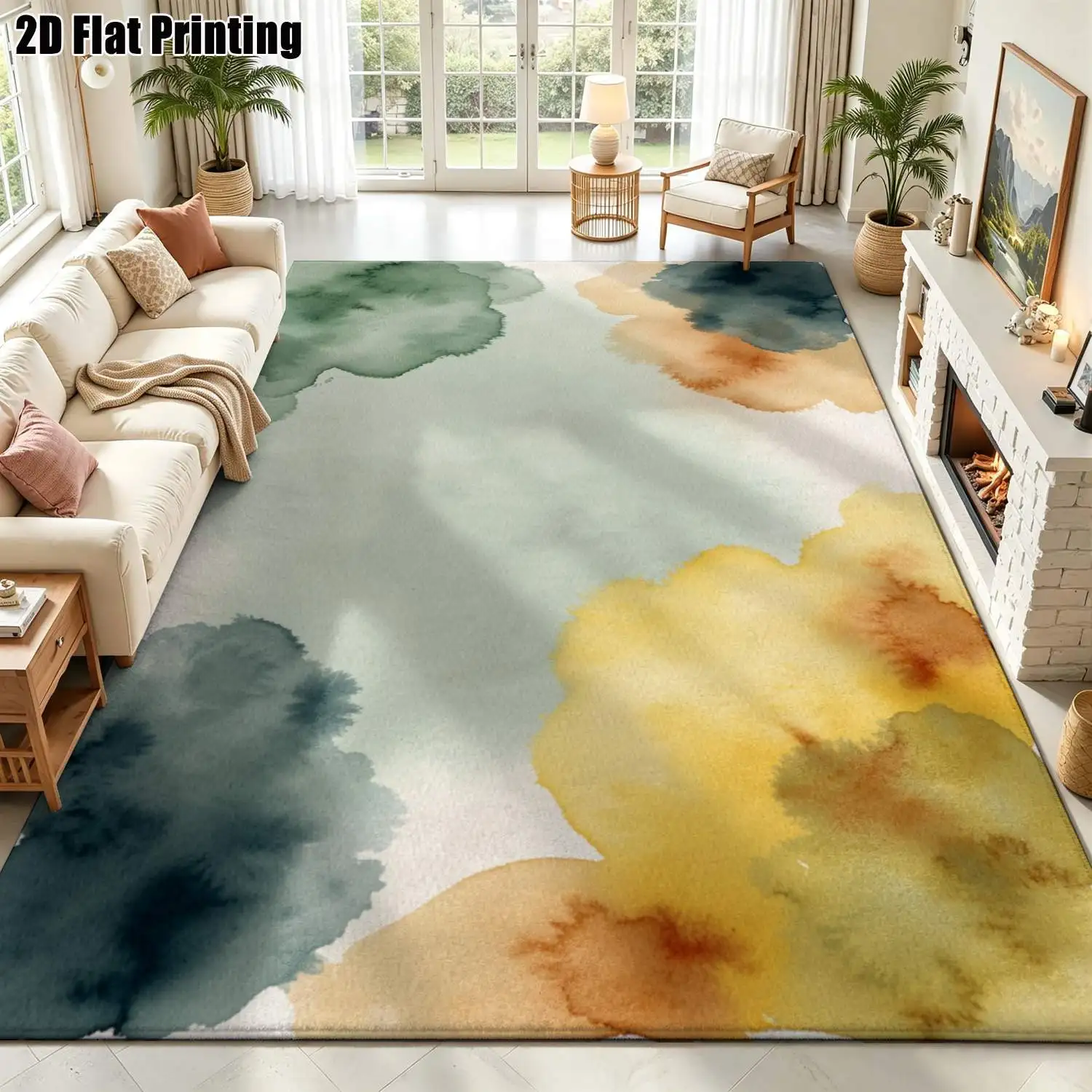 1Pc 2D Printed Watercolor Gradient Carpet: Nordic/Instagram/Modern/European/Vintage Style, Multi-Size, Machine Washable, Ideal for Entrance, Dining Room, Foyer, Bedroom, Living Room Home Decor