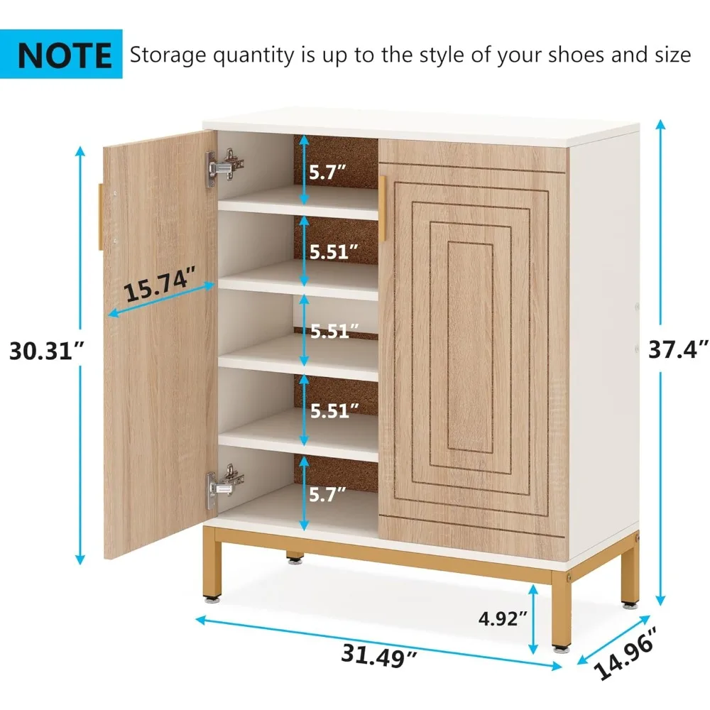 20 Pairs Entryway Shoe Storage Cabinet with Doors - 5-Tier Modern Free Standing Shoe Rack