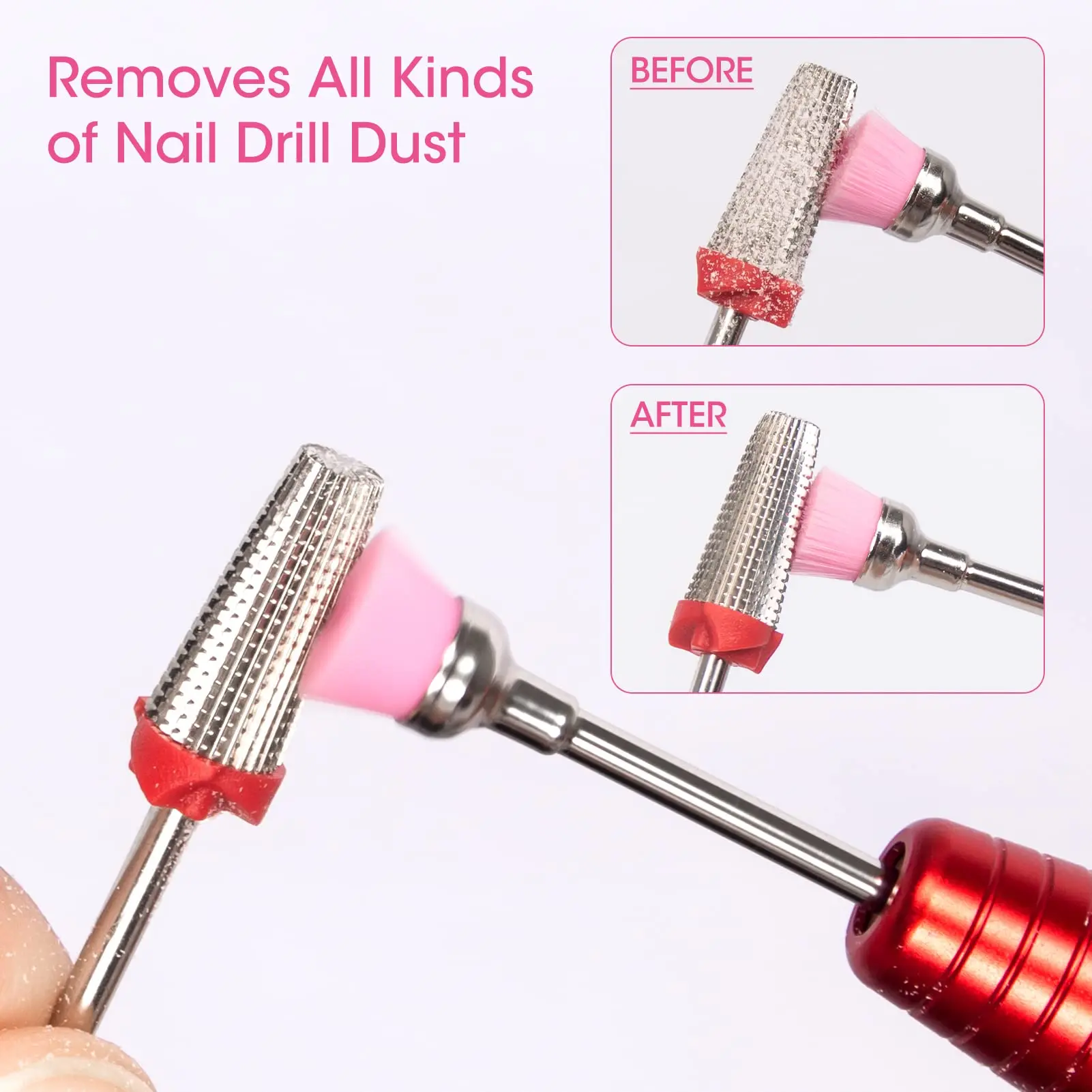 2PCS Nail Cleaning Brushes Set Nail Dust Clean for Nail Drill Machine 3/32" Shank Manicure Pedicure Nails Accessories