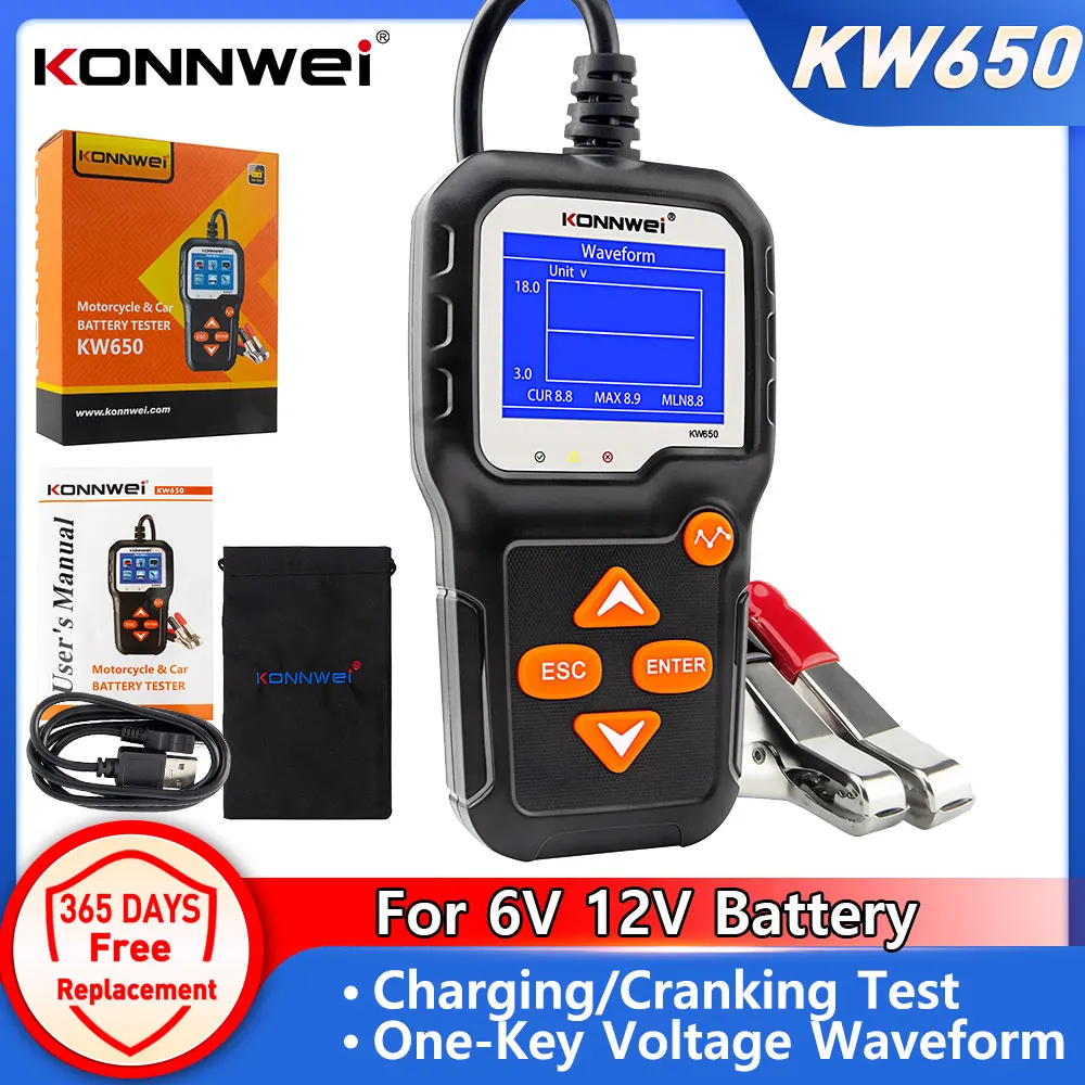 KONNWEI KW650 6V/12V 車用バッテリーテスター