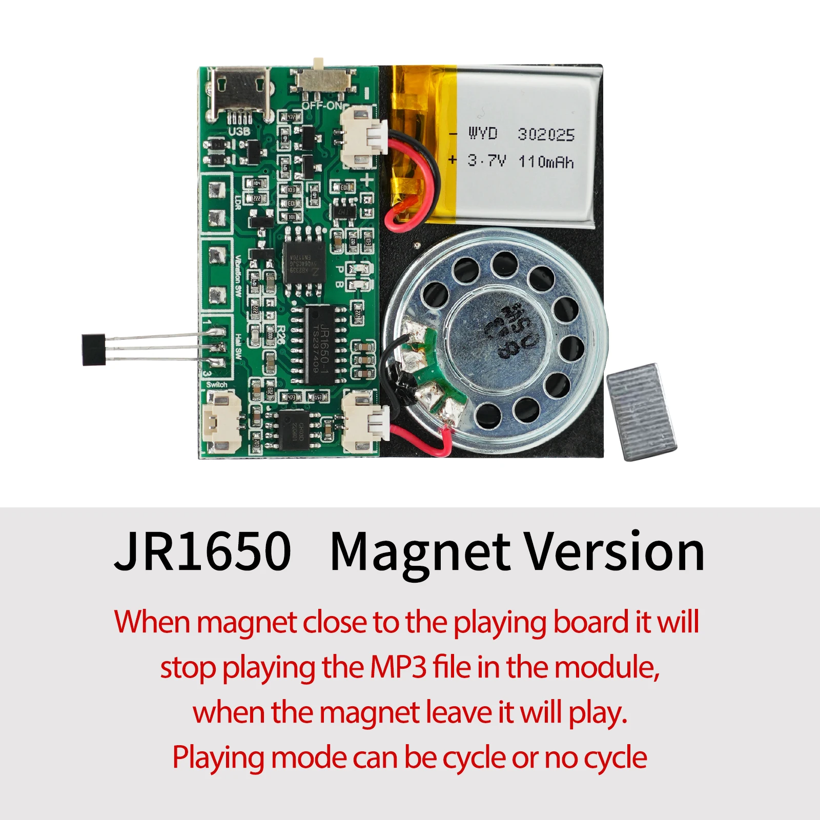 8MB Magnet Sensor Sound Module Chip USB Downloadable & Recordable & Rechargeable with MP3 Audio Playback for Xmas Greeting Card