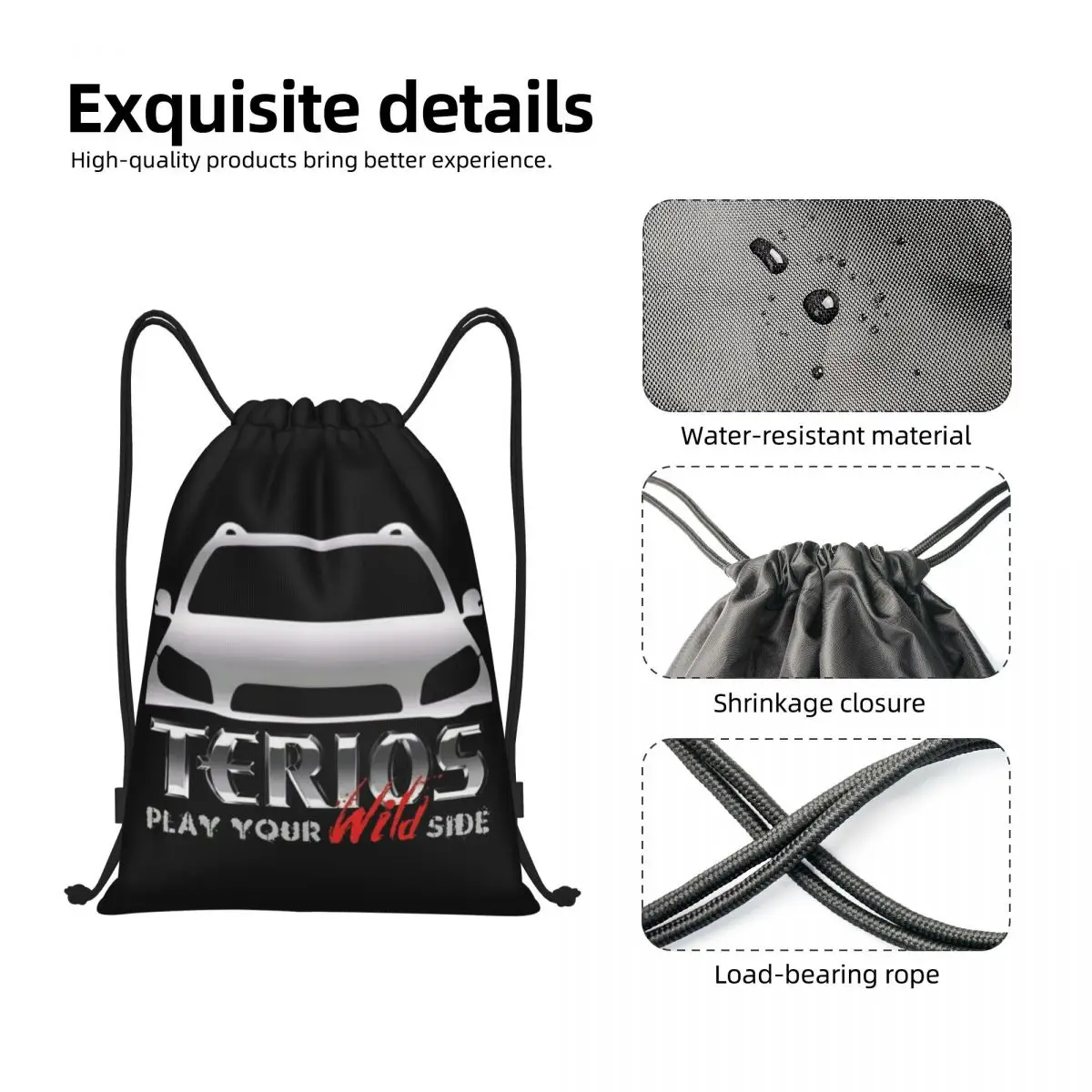 Custom Terios Drawstring Bag for Training Yoga Backpacks Women Men Sports Gym Sackpack