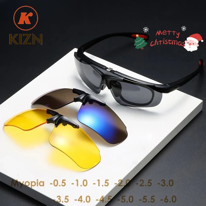 KIZN مشبك مغناطيسي نظارات شمسية رياضية قصر النظر نظارات الرجال النساء وصفة طبية ركوب نظارات قصر النظر الاستجماتيزم -0.5 إلى -10