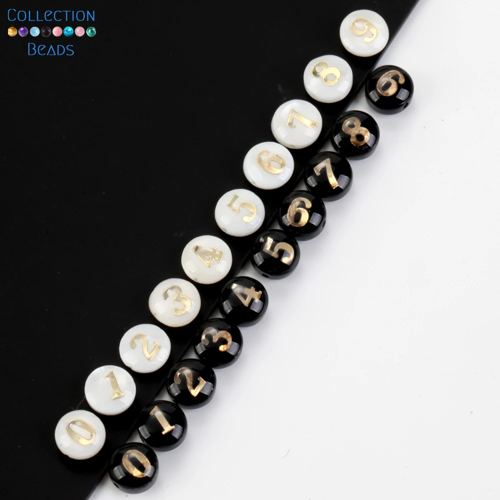 8mm Natural Shell Beads 0-9 Number White Black Round Shape Spacer Beads for Jewelry Making DIY Handmade Pendant Necklace 5pcs