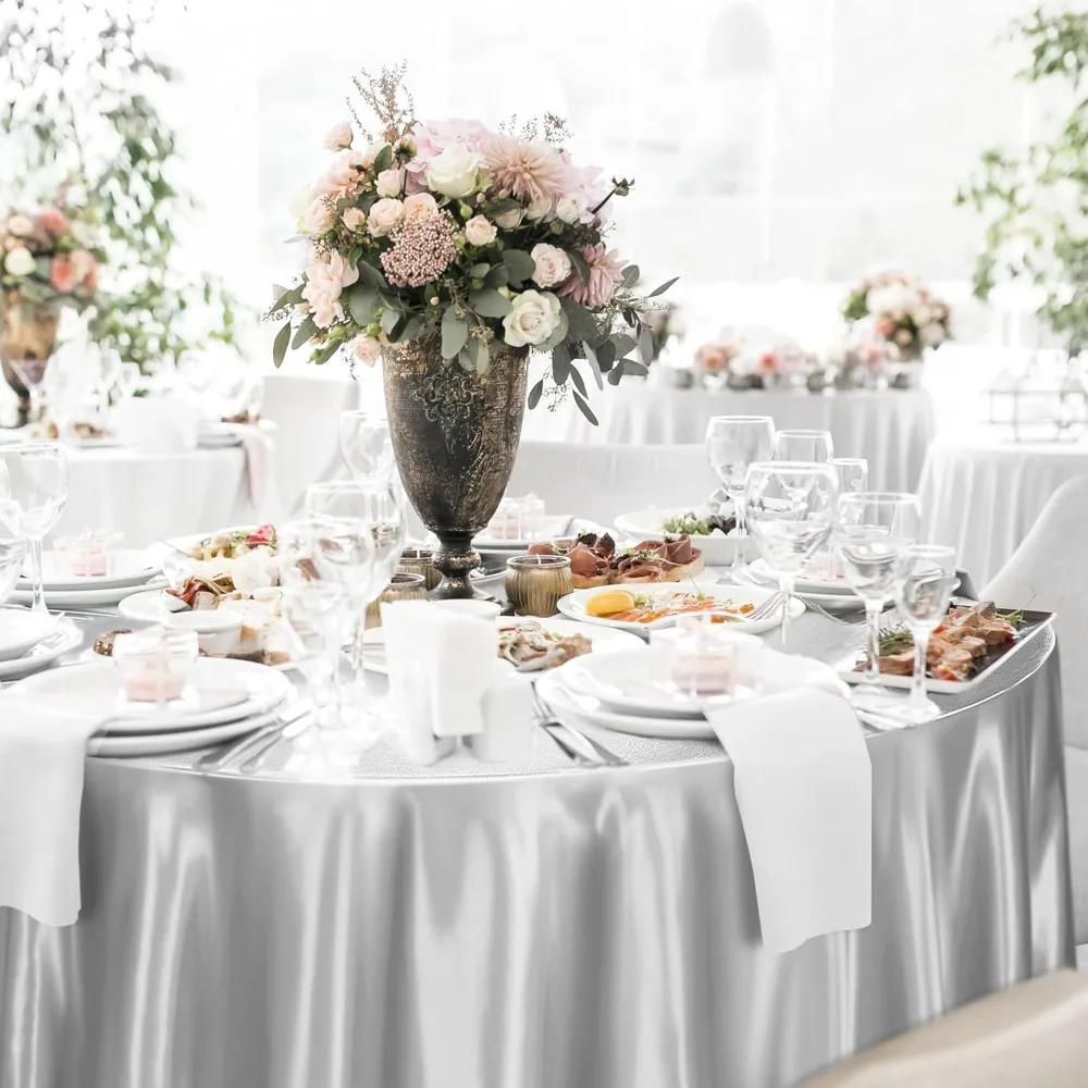 Party Tablecloth Smooth Round Satin Tablecloth Imitation Silk Solid Color Table Cover Bright Table Decoration Wedding