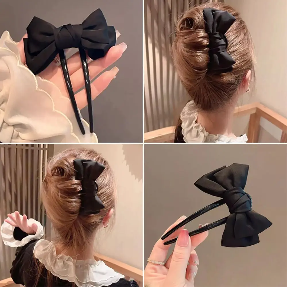 

Модная U-образная заколка для волос из пластика + ткани, черная заколка для волос с бантом, элегантная заколка в корейском стиле на каждый день