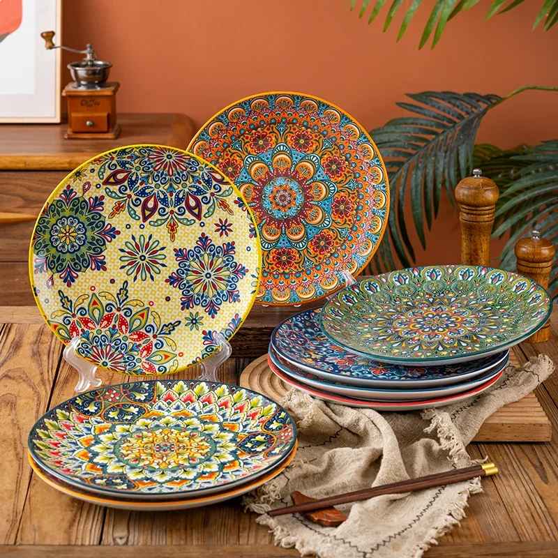 8inch Bohemian Ceramic Western Steak Plate High Appearance Level Home Resterant Creative Dish Plate Fruit Plat Dinner Plate