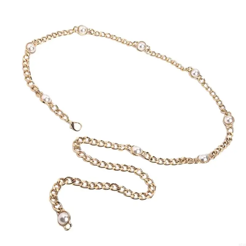 573B Elegant Pearls Waist Chain for Girl Adjustable Decorative Waist Chain Belly Chain Body Jewelry Party Casual Dress Chain