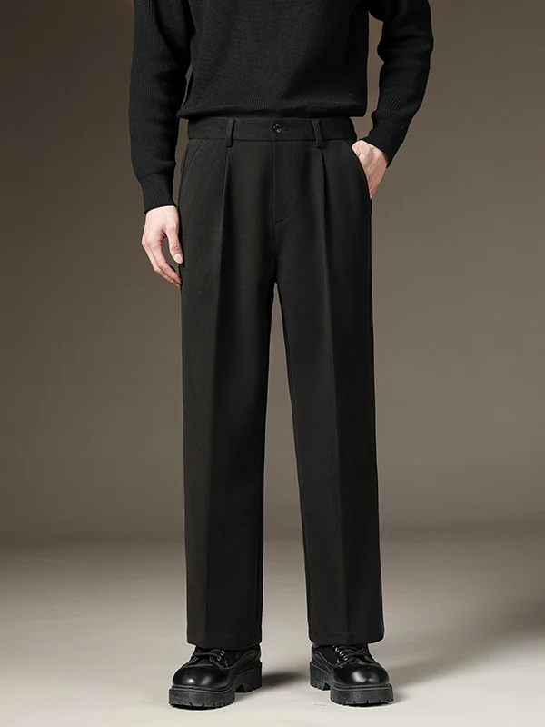 

Men's Thiened Woolen Trousers Straight Leg Drapey Anti-Wrinkle Autumn Winter Faionable Wide Leg Pants American Retro Sle