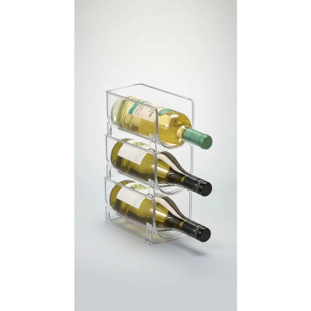 

Stackable Bottle Holder for Water Wine Bottles - Set of 4 Clear Plastic Organizer for Kitchen Fridge Storage