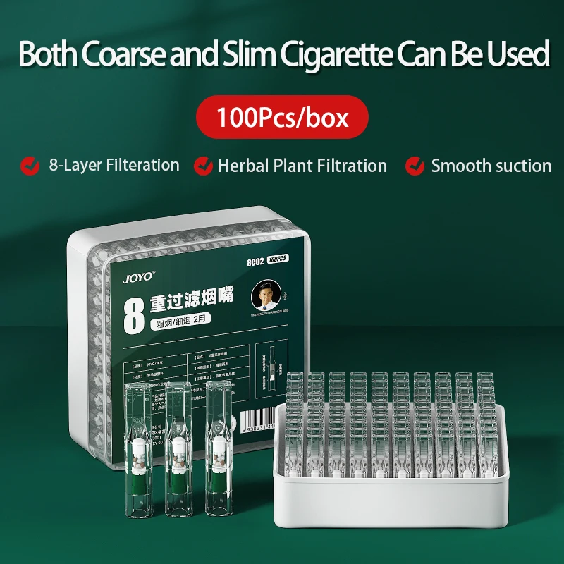 JOYO 100pcs 8mm/5.2mm 2-in 1 Disposable Cigarette Filter Reducing Tar Health Cleaning Holder Case Smoking Accessories Men Gift