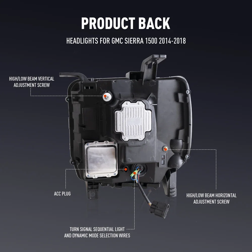 زوج من مجموعة مصابيح السيارة الأمامية LED لسيارة جي إم سي سييرا 1500 2014-2018 2500HD 3500HD 2015-19 مصباح أمامي للرأس مصابيح أمامية لإشارة الانعطاف #4